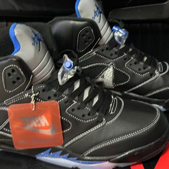 Nike Air Jordan 5 Retro Black White Blue Men Shoes Awake NYC
